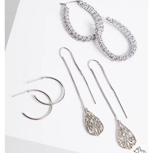 LAST ONE Torrid Filagree Drop Threader & Hoop Silver Tone Set of 3 Earrings NWT